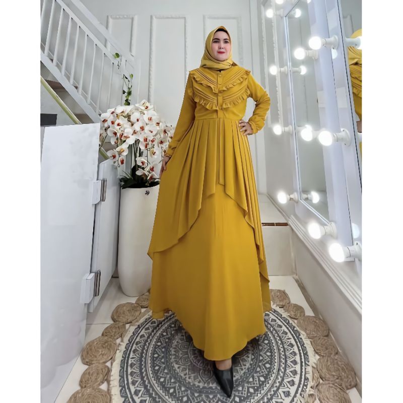 MAUDY DRESS CERUTY BABYDOLL FULL FURRING/GAMIS MUSLIM WANITA TREN KEKINIAN BUSUI/BAJU GAMIS LEBARAN TERBARU/FAR MOSLEMSTORE