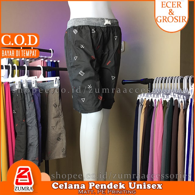 Paket isi 4 pcs Celana Pendek Printing Unisex Pria Wanita