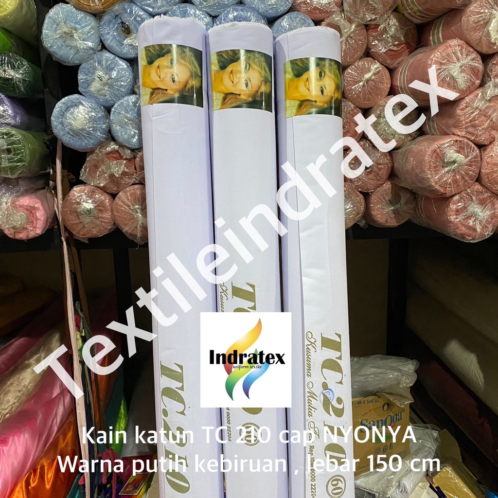 ( per 1 roll ) kain katun putih polos TC 210 NYONYA gulung lebar 150 cm isi 54 meter bahan atasan baju hem kemeja seragam sekolah kerja kerudung bergo jilbab background backdrop foto taplak meja alas piknik mori kafan spanduk lukis pecel lele kerajinan