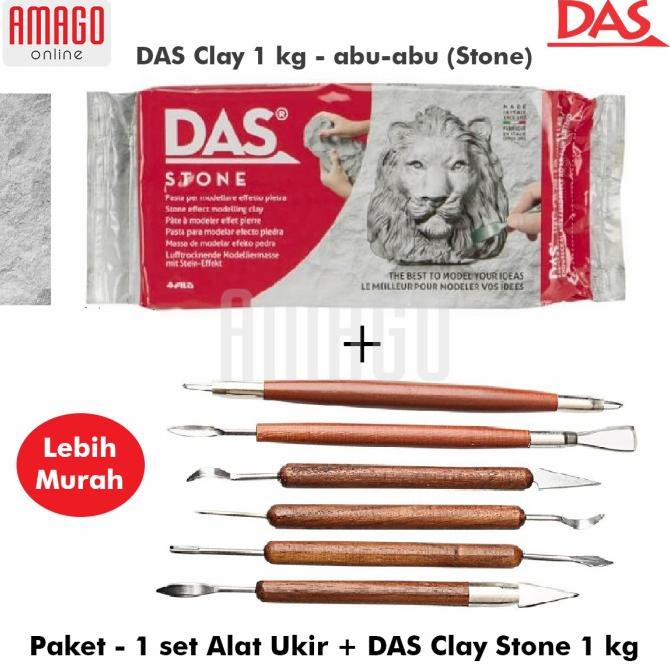 

PAKET MURAH - 1 DAS Clay 1 kg Abu-abu + 1 set Alat Ukir Gagang Kayu