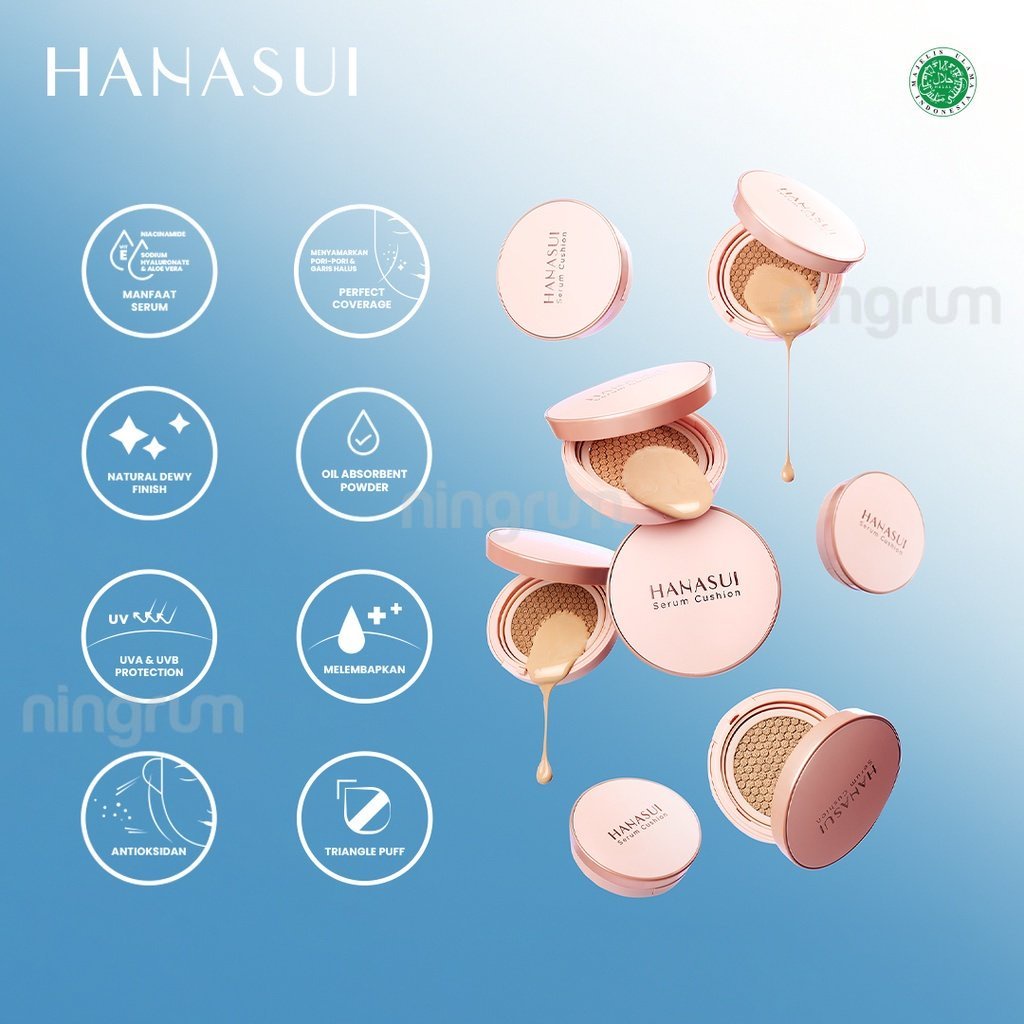 Ningrum - HANASUI Serum Cushion | Foundation / Flawless / Natural Dewy Finish / Perfect Coverage | Kecantikan Wajah Foundation Cushion Original BPOM - 5017