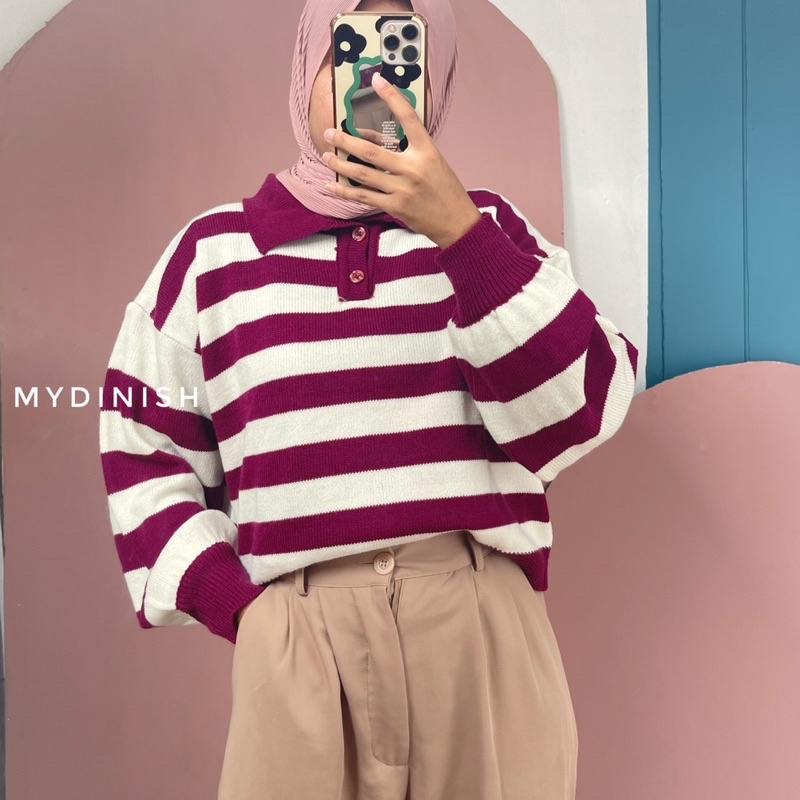 Milea Crop Blouse - Atasan Blouse Wanita Berkerah Polo