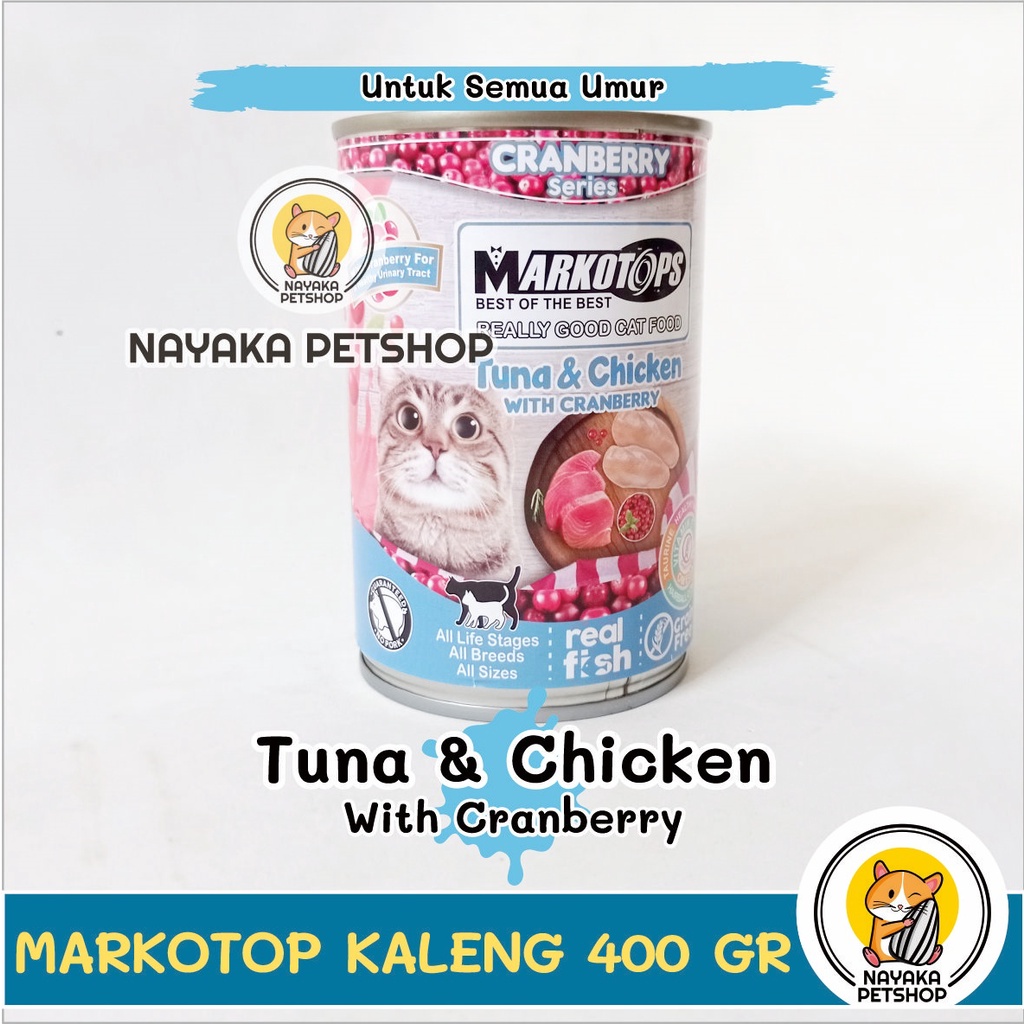 Markotops Kaleng 400 gr Adult Tuna &amp; Chicken Ayam Wet Food Makanan Kucing Basah Pakan Cranberry Series Markotop