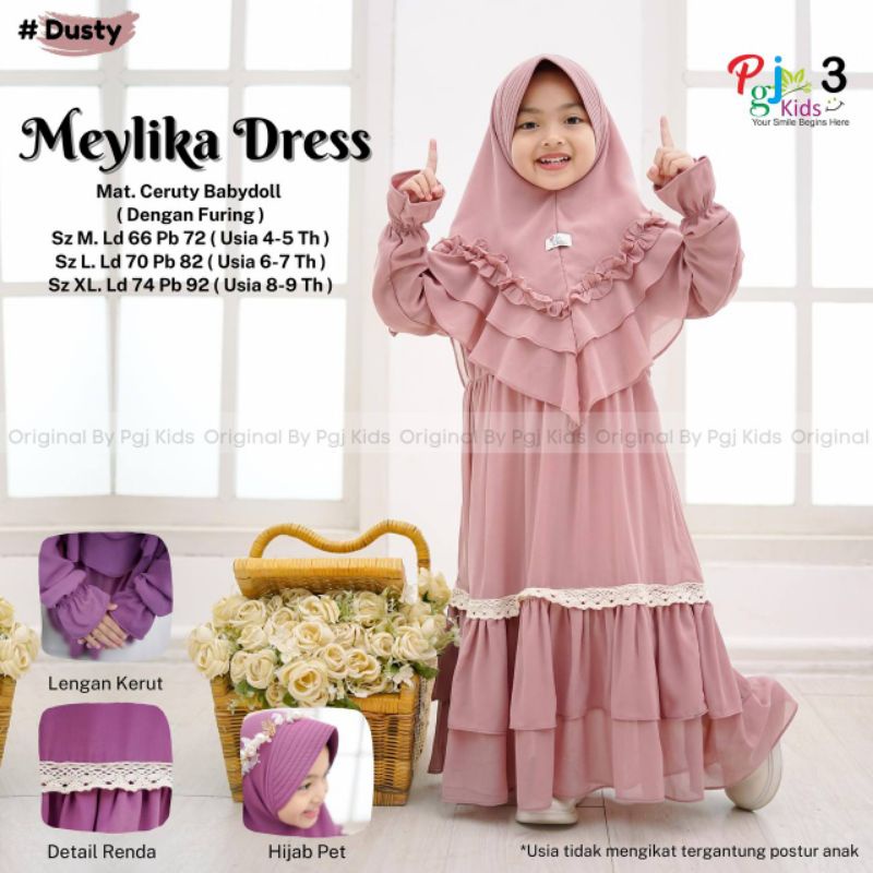 MEYLIKA DRESS SYARI free jilbab ORI PGJ KIDS | Dress+Jilbab Anak Perempuan