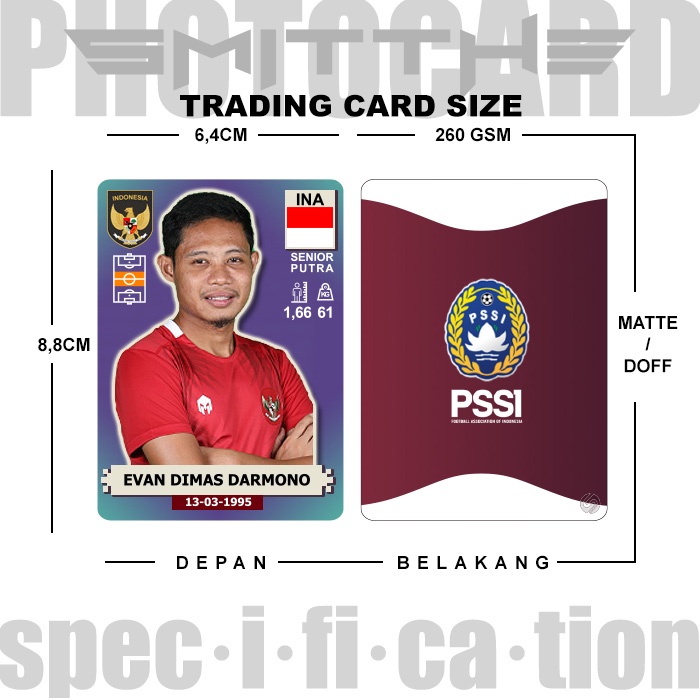 Photocard Pemain Bola Timnas Indonesia Unofficial Photo Card Kartu