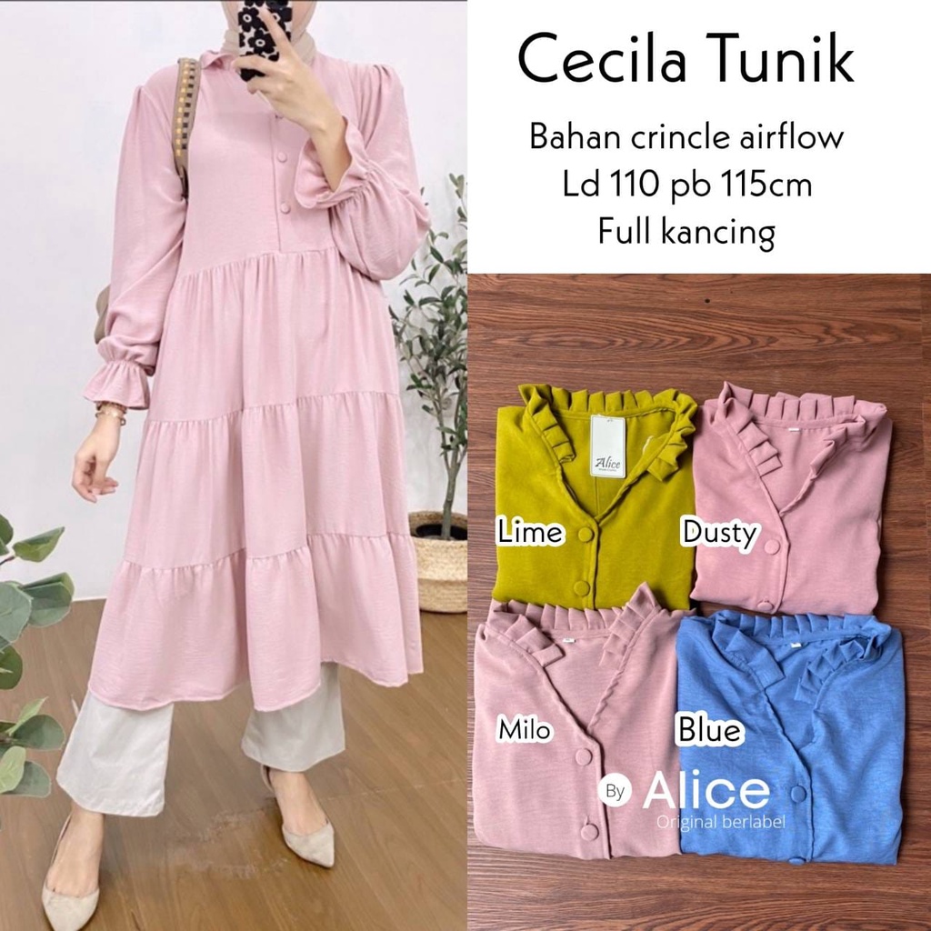 CECILA TUNIK / 25.9 / BLOUSE CRINCLE PREMIUM / LD 110 CM / ALLSIZE JUMBO / FIT TO XXL / ALICE