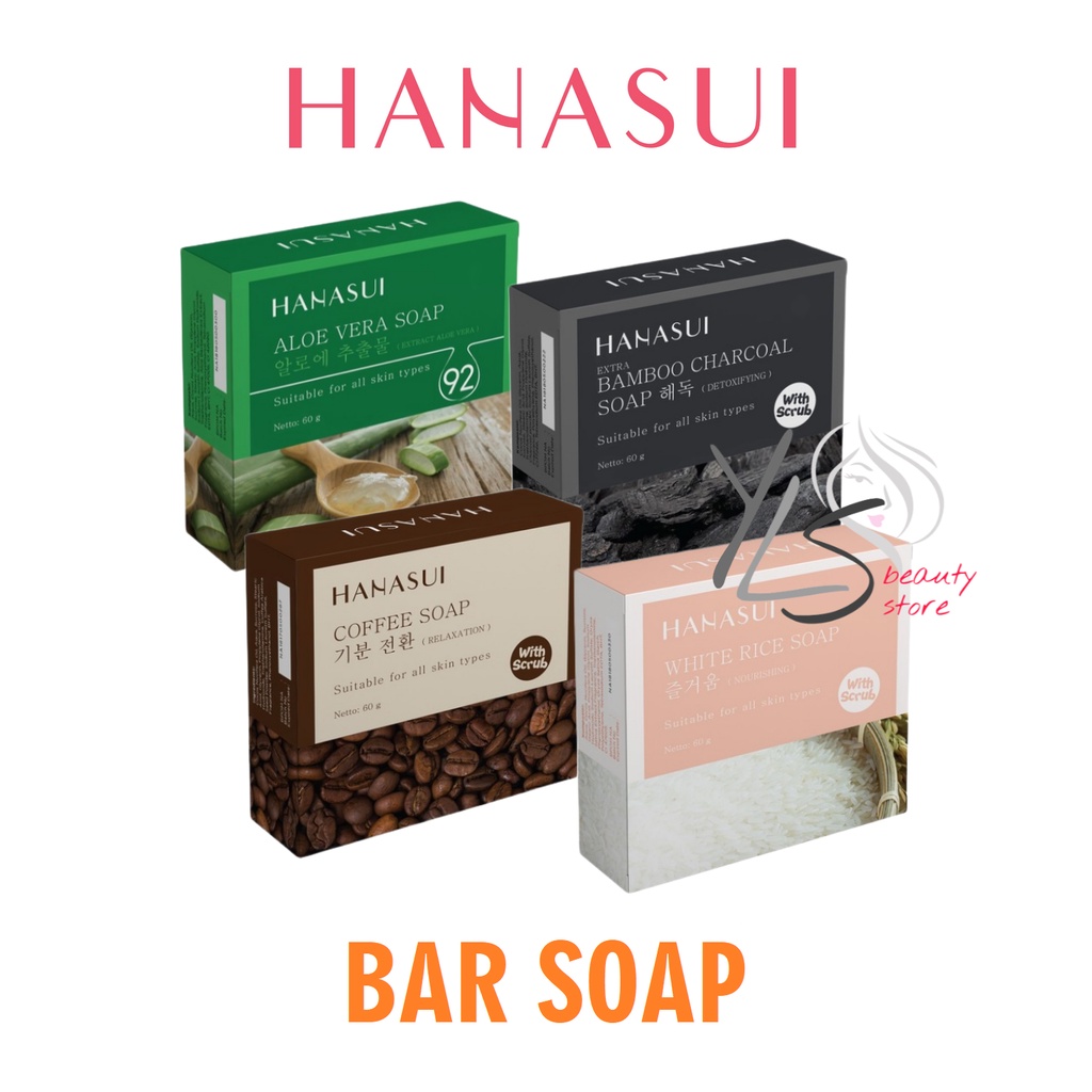 HANASUI BAR SOAP - TERDAFTAR BPOM - ALOE VERA - BAMBOO CHARCOAL - COFFEE - WHITE RICE - SABUN MANDI HANASUI MURAH