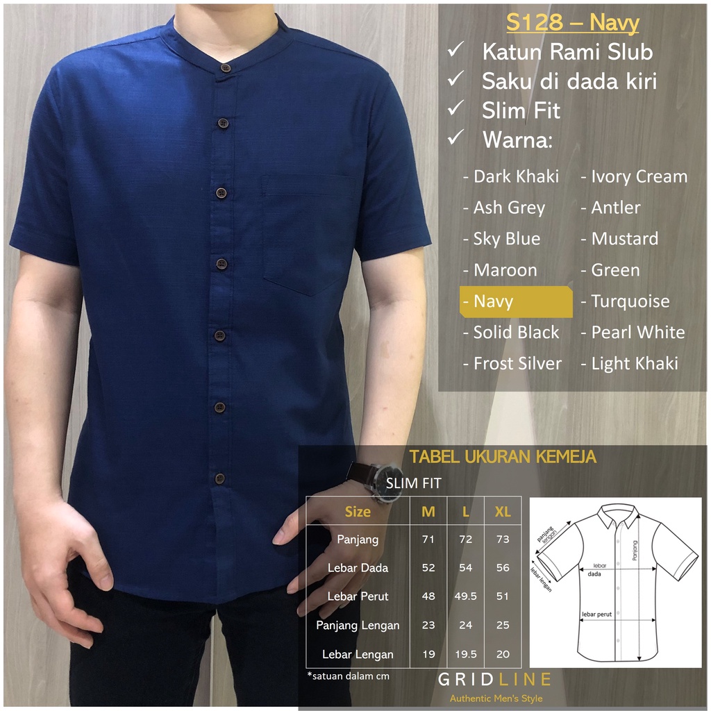 [GRIDLINE - S128 Colorful Premium Koko Series] Kemeja Koko Pria Slimfit Polos Katun Rami High Quality Adem Tebal Premium Berkualitas Kerah Sanghai M-XXL