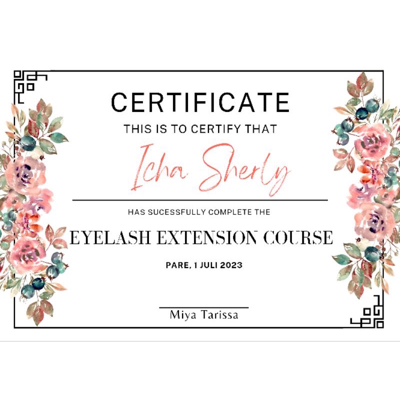 CERTIFICATE EYELASH EXTENSION, LASH LIFT, SULAM ALIS, FACIAL, BB GLOW, DLL