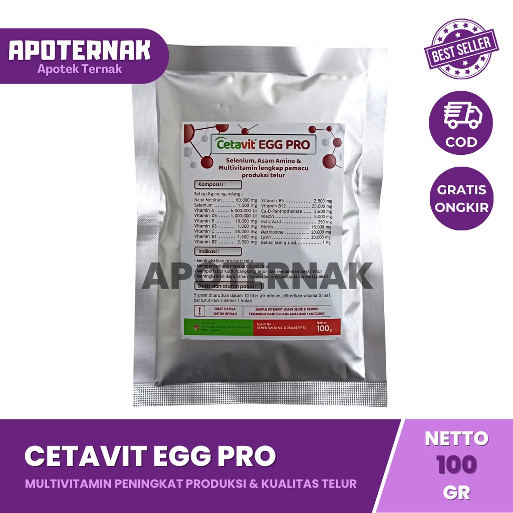 CETAVIT EGG PRO | Multivitamin Peningkat Produksi dan Kualitas Telur | 100 gram