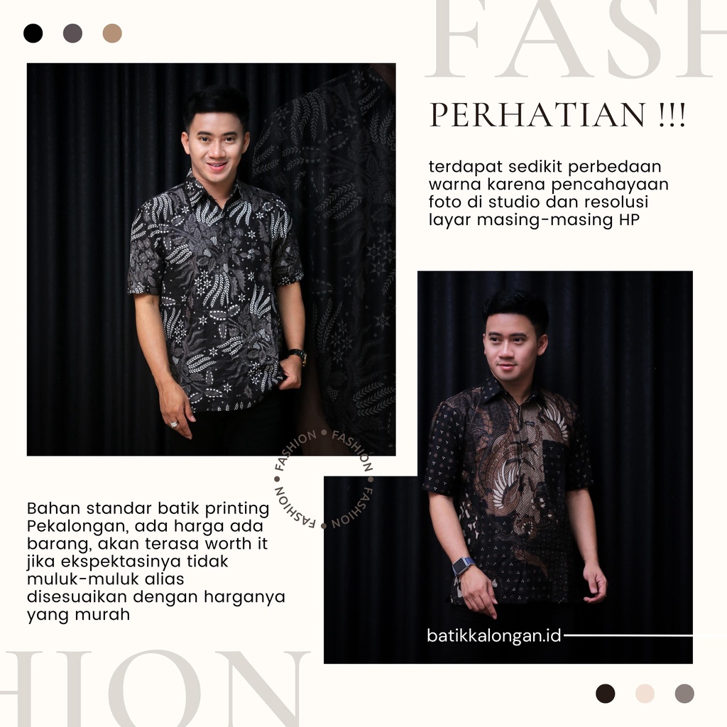 Batik Pria Lengan Pendek Premium BATIK AZMIL HRB026 motif KERATONAN Kode 002 size M L XL XXL