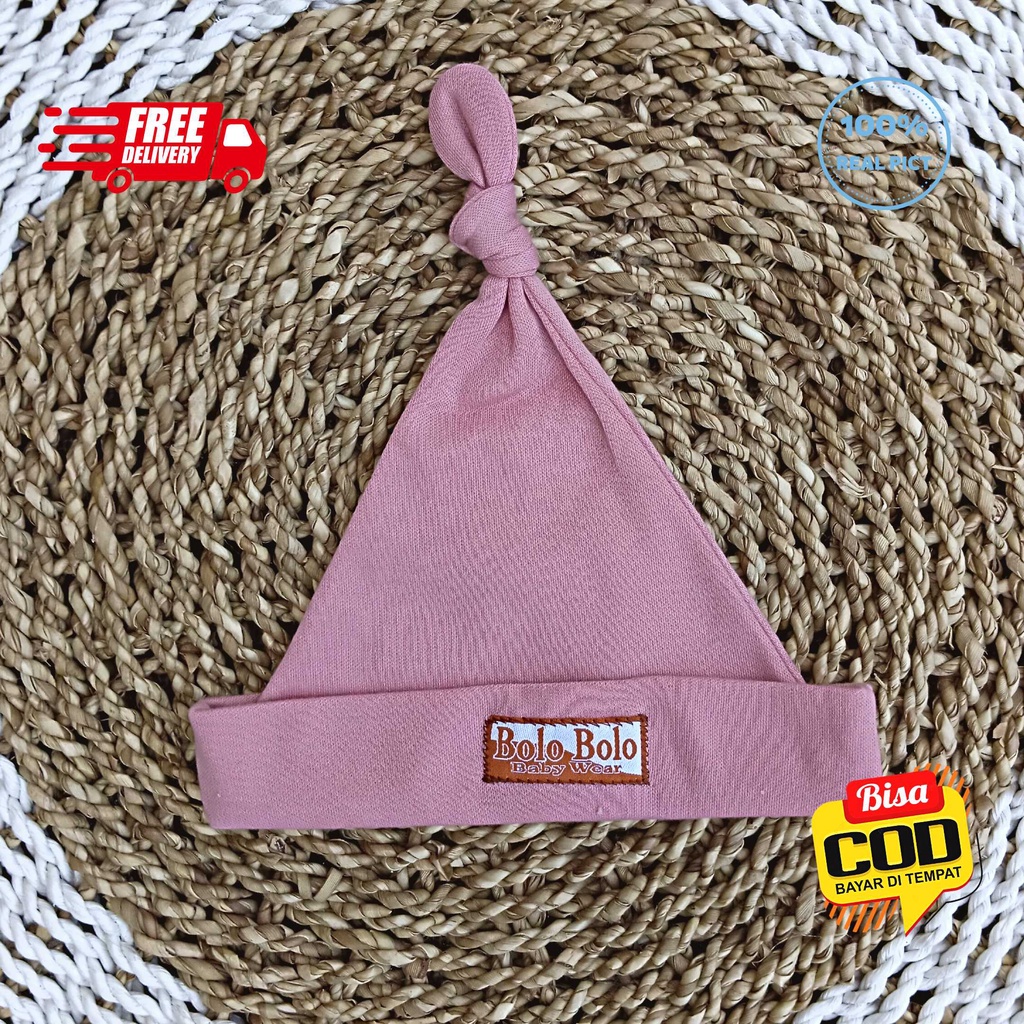 SALE 7.7 Serian Dusty - 3 Pcs Topi Kupluk Bayi Baru Lahir Newborn Topi Bayi 0 - 3 Bulan PINK DUSTY SERIES merk SNI Bolo - Bolo