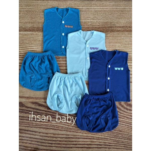 3 setel (6 pcs) baju/celana SETELAN BAJU BAYI BARU LAHIR LENGAN KUTUNG SERI BIRU