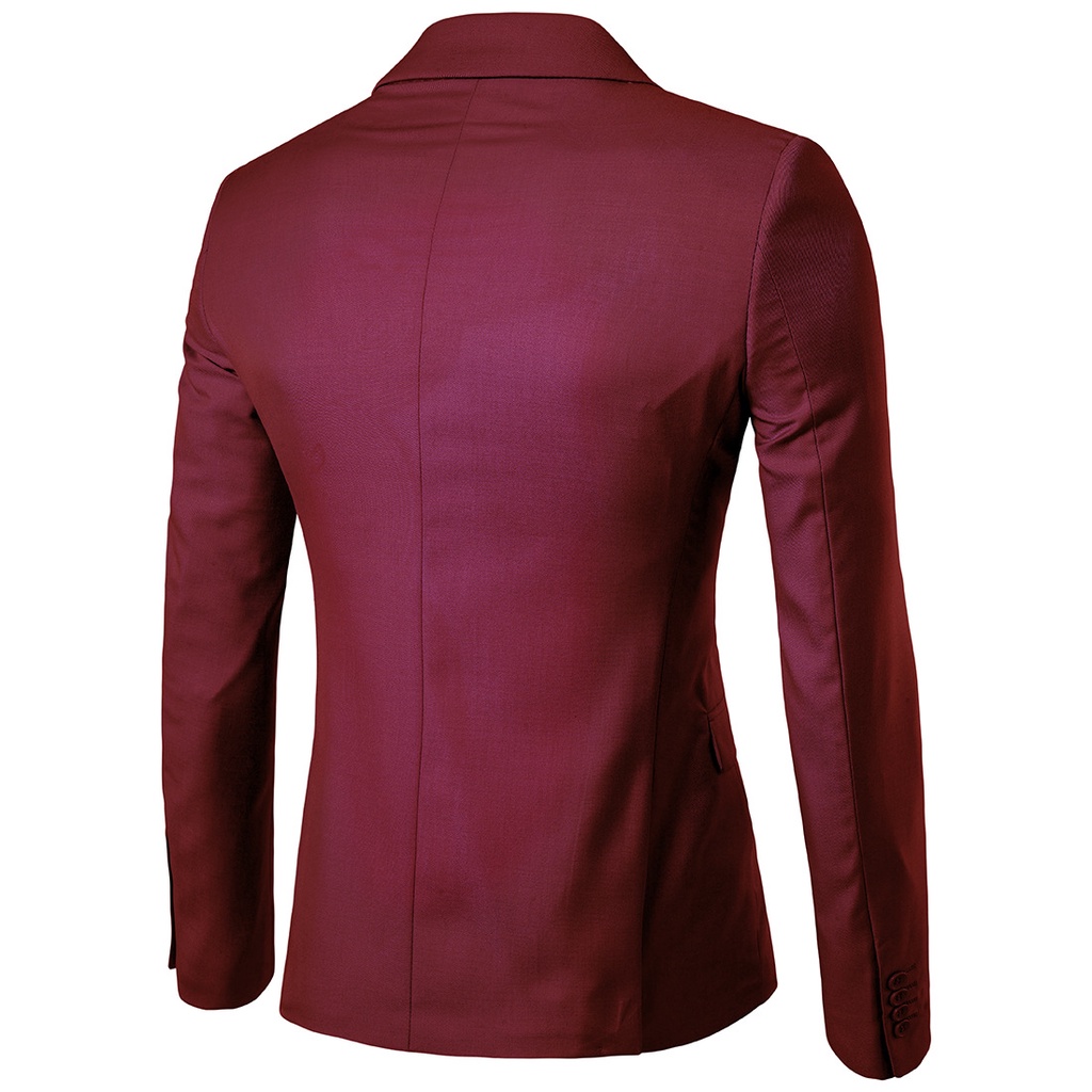 Blazer Maroon Pria Slimfit List Putih Bahan High Twist Full Furing - Blazer Pria Slimfit Maroon List