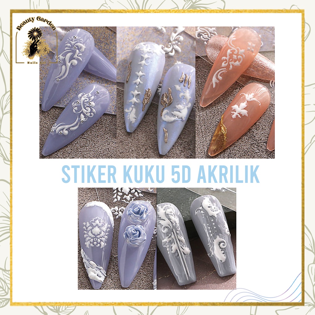 【 COD 】Nail Sticker Bunga Design 5D Engraved Nail Art Decoration Manicure White