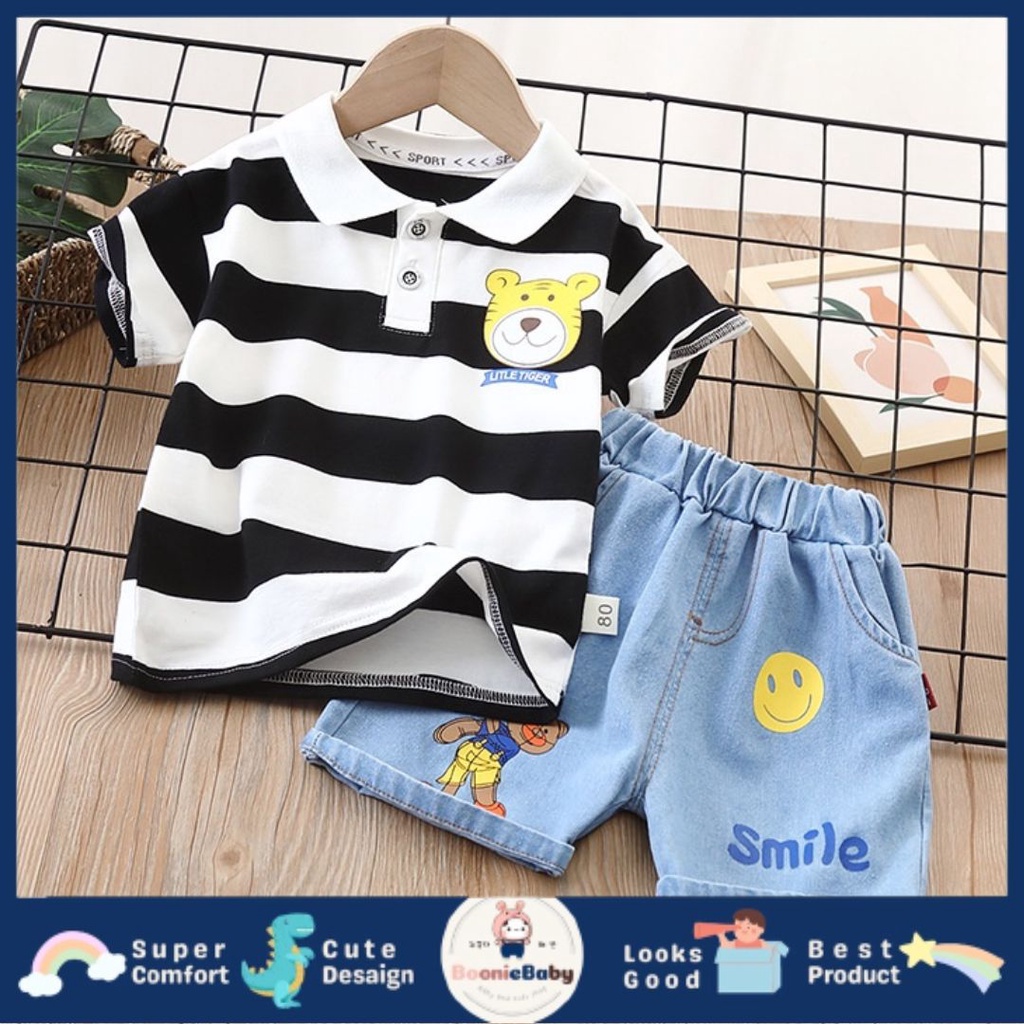 boonie [COD] LITTLE TIGER setelan kaos kra polo anak laki laki impor celana pendek polos import fashion