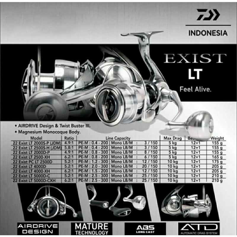Reel Daiwa Exist LT 22 - 2000S - 2000D - 2500D - 4000D - 4000XH - 5000XH - 5000D-CXH - Original