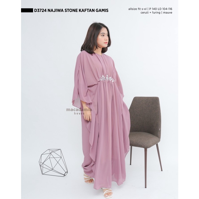 Langsung Kirim D3724 NAJIWA STONE KAFTAN GAMIS - MACADAMIA HOUSE - MAUVE C3R5