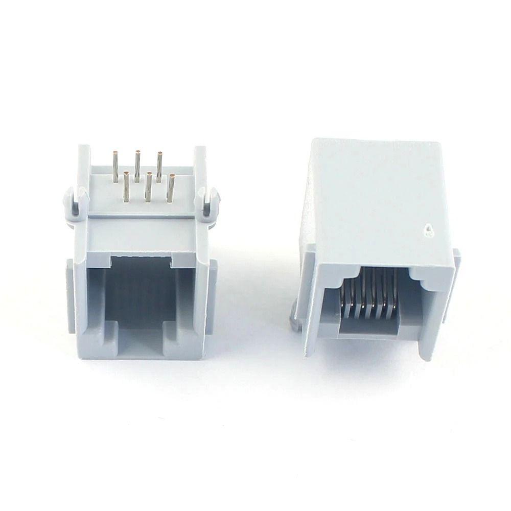 Augustina RJ12 Socket Perlengkapan Telepon 90derajat 6pin Kristal 6p6c Socket RJ11 Terminal Konektor