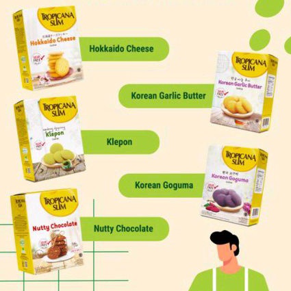 per Box Tropicana slim Cookies Hokkaido Cheese / Tropicana Slim Cookies Klepon / Korean Garlic / Korean Goguma Sachet 20gr / Sim &amp; Fit cookies / Lokalate / Nutrisari Wdank