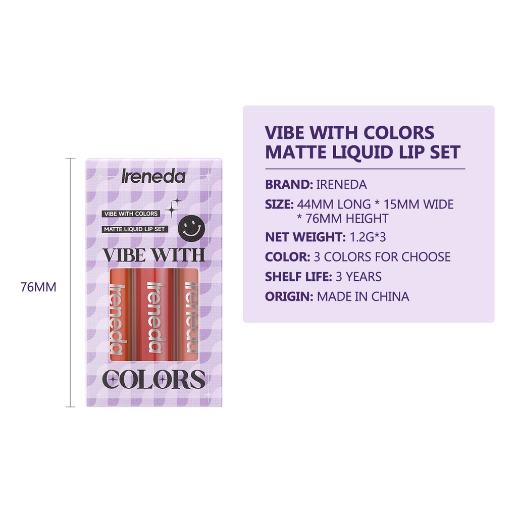 IRENEDA 3 Color Liquid Lipstick Set Lipstick Matte Lip Matte Lipstik Cair Lipcream Lip Cream Ireneda [Emperor]