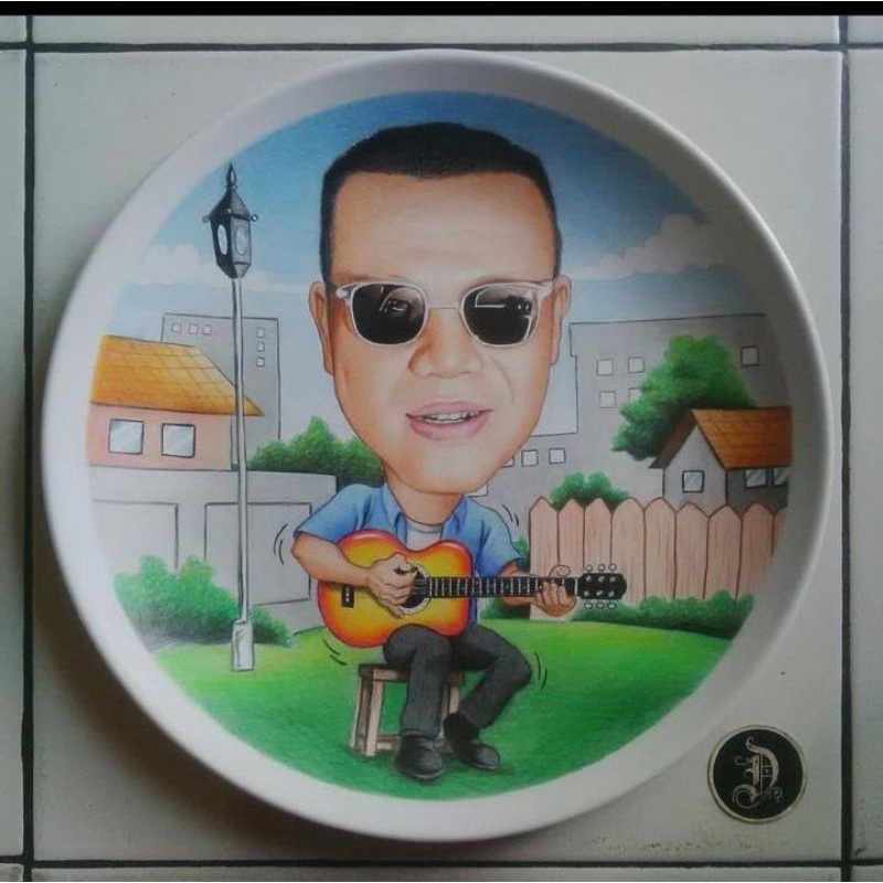 lukisan piring kado ulang | karikatur 1 wajah hadiah unik
