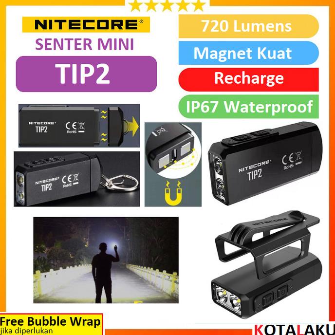 Senter LED Mini Super Terang Flashlight Nitecore TIP2 720 Lumens