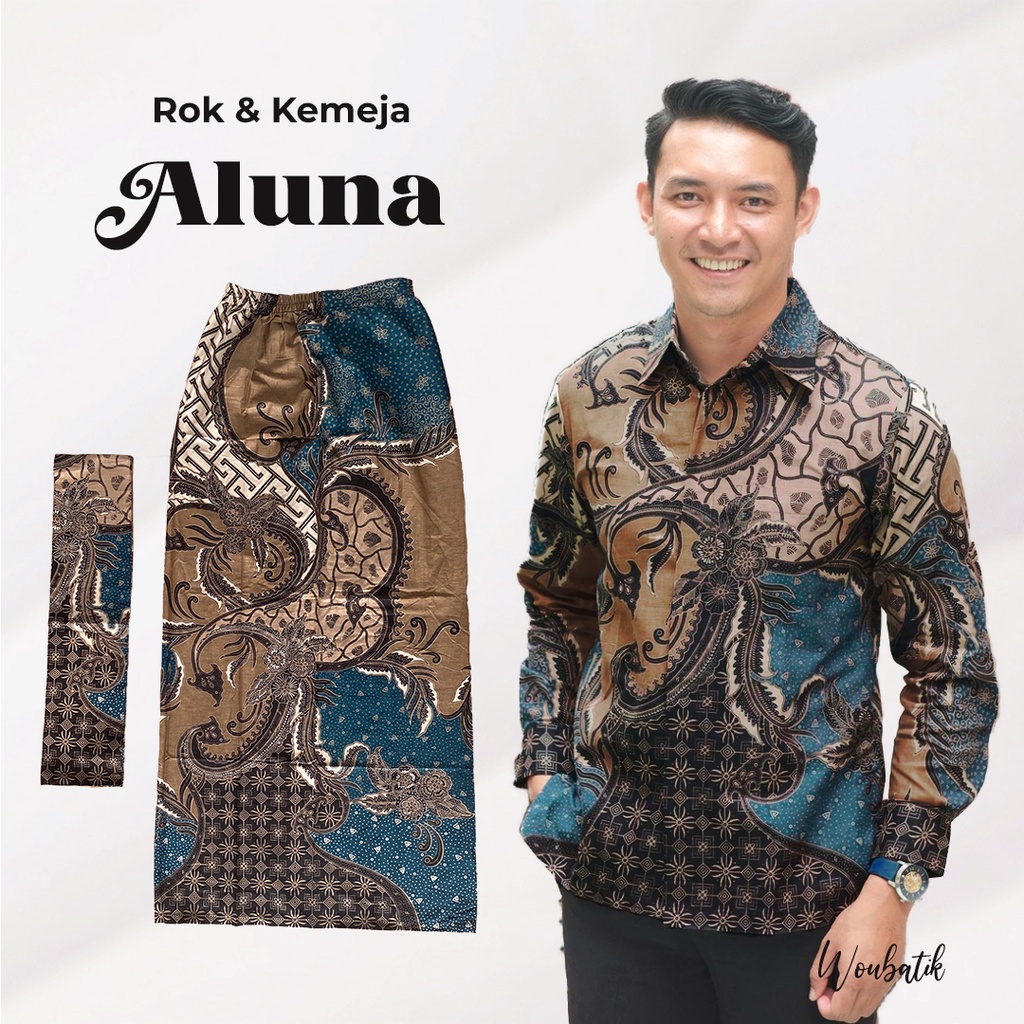 KHANSABATIK TERBARU | ROK DAN KEMEJA COUPLE BATIK BAJU SET SARIMBIT PASANGAN KELUARGA KONDANGAN KARUN PRIMA BAWAHAN KEBAYA PREMIUM ROK SPAN DAN KEMEJA PRIA LENGAN PANJANG