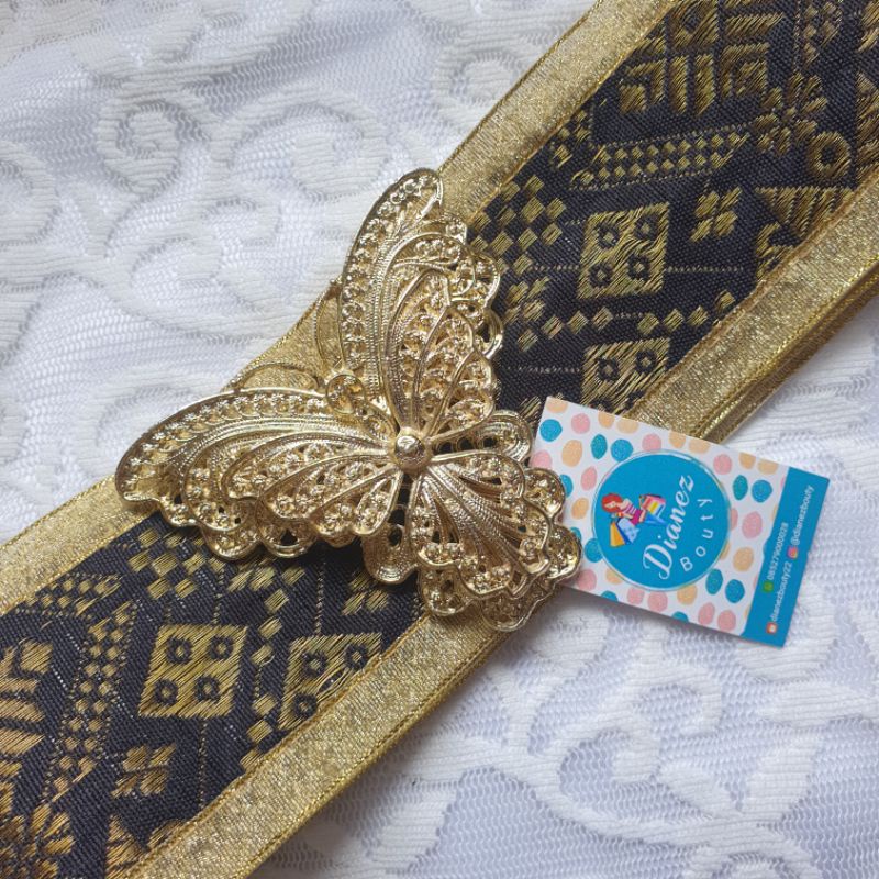 obi bali bros KUPU KUPU hitam&gold5,5CM panjang 100cm