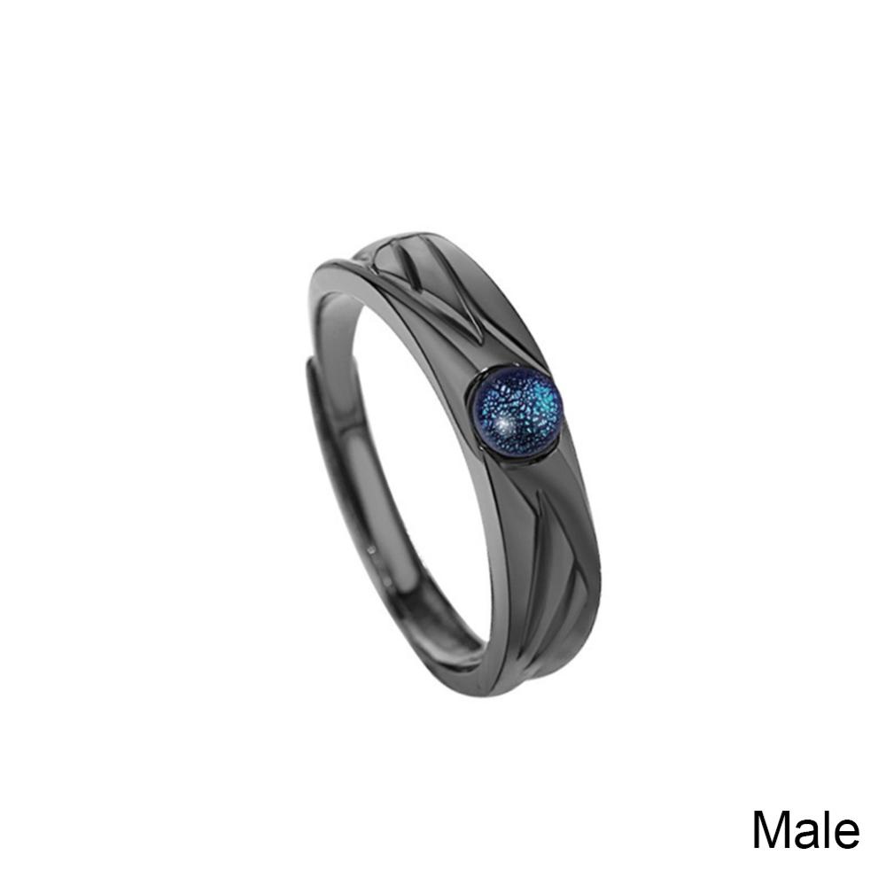 Timekey Fashion Retro Berwarna Glasir Moonstone Pasangan Cincin Malaikat Dan Setan Hitam Putih Pasangan Cincin Yang Dapat Disesuaikan Perhiasan Hadiah F7M6