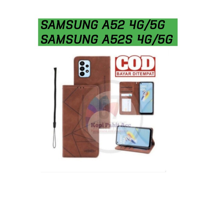 Flip Case Wallet Samsung A52 A52S Case Cover Leather Sarung Kulit - Coklat Tua, Sam. A52S 4G/5G