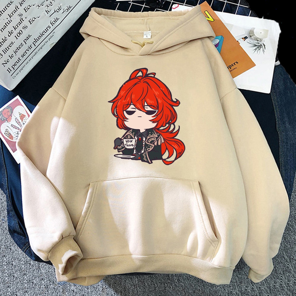 Diluc Print Hoodie Game Cosplay Genshin Impact  Sudaderas Lounge Wear