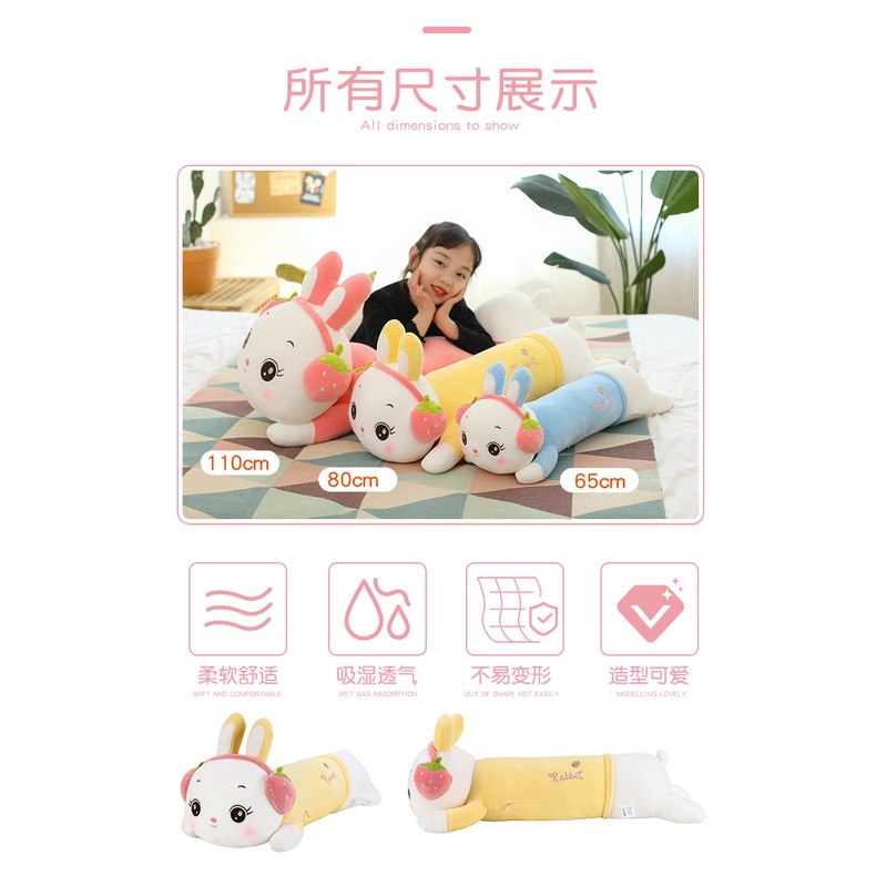 Guling Boneka Bunny Pakai Bando Strawberry Bahan Plush