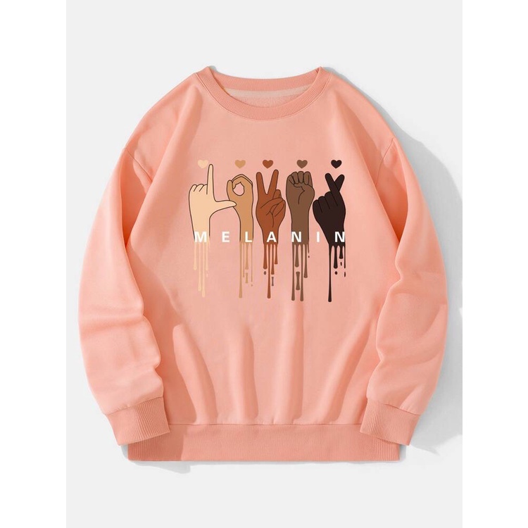 Sweatshirt Basic MELANIN HAND lI Sweater Crewneck Print DTF II Size M - XL Anak &amp; Dewasa ( Pria &amp; Wanita )