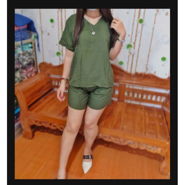 SETELAN LENGAN PENDEK CELANA PENDEK CRINGKLE WANITA