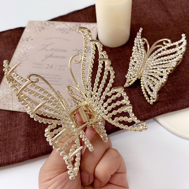 Pearl Hair Claw Clip Untuk Wanita Pearl Bow Jepit Rambut Aksesoris Rambut Logam Geometris Berongga Pincer Barrette Kristal Klip Besar