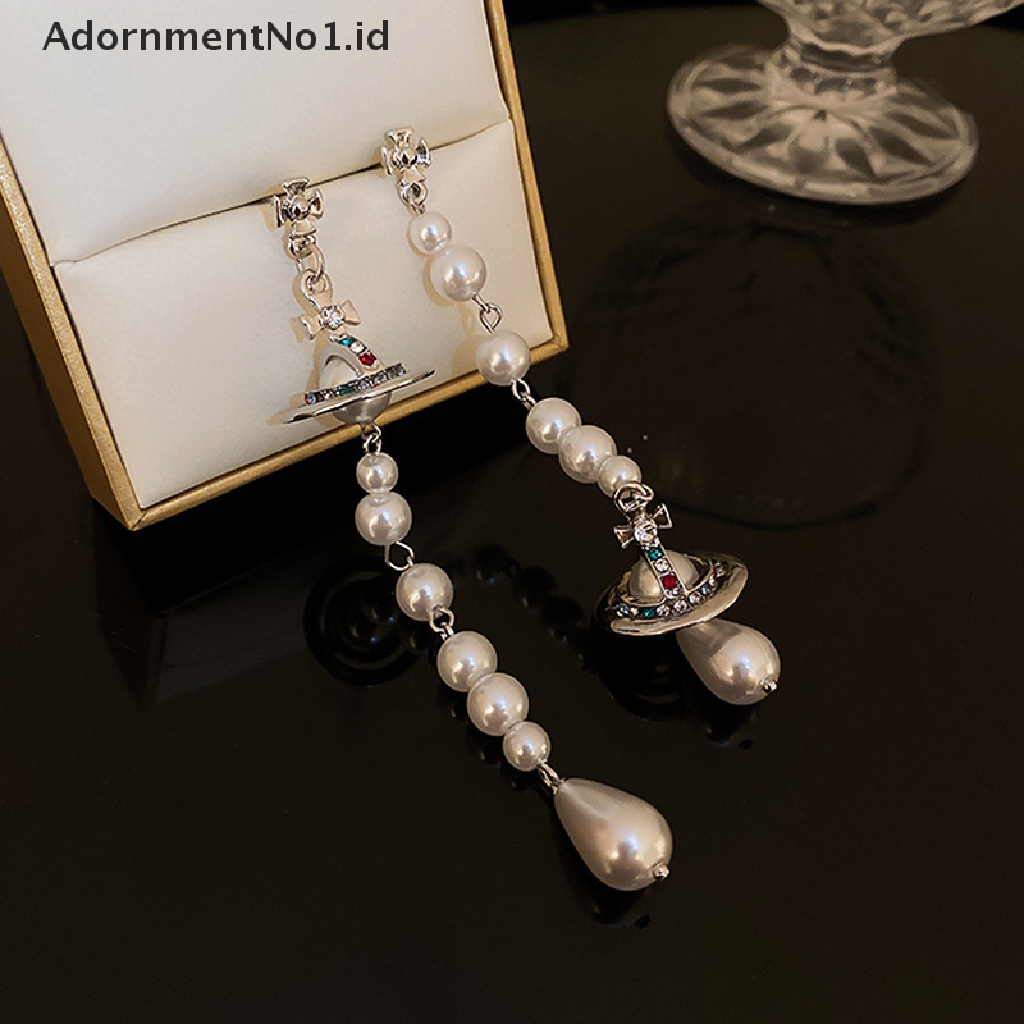 [AdornmentNo1] Mutiara Imitasi Anting Rumbai Panjang Warna-Warni Topi Cross Drop Menjuntai Earring [ID]