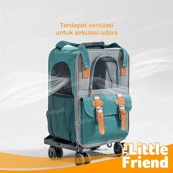 Tas Trolley Anjing Kucing Tas Koper Troli Backpack Untuk Hewan 4 Roda