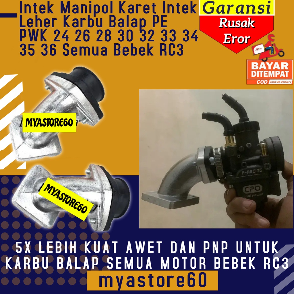 Manipul Karet Intek Manipol Intake Karet Leher Angsa Manifold Sambungan Karbu Balap PE PWK 24 26 28 30 32 33 34 35 36 Semua Motor Bebek RC3