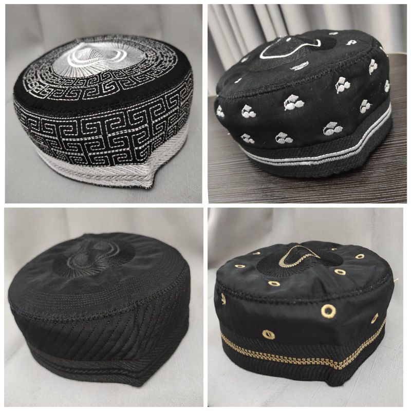 PECI  MADINAH BUGIS Hitam MOTIF peci Haji kopyah hitam bugis