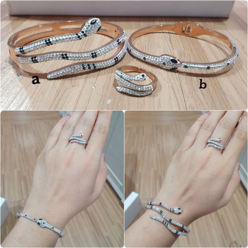 Gelang cincin Titanium asli motif ular Mata kilau Premium Quality Mata Kilau Mirip emas asli Anti karat Anti Alergi branded Stainless Steel Ori Gt802