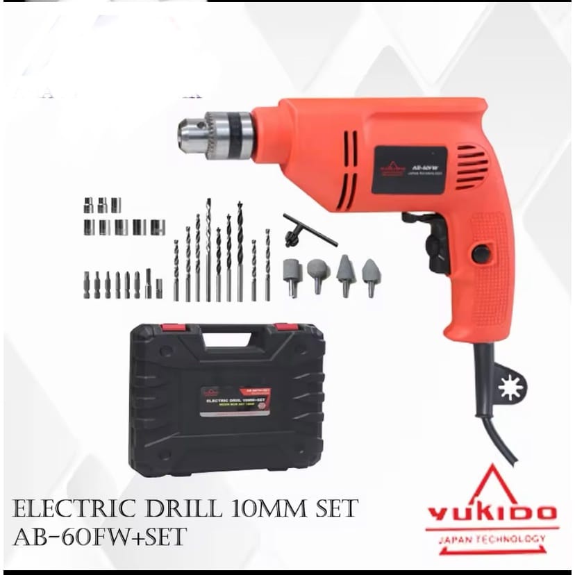 YUKIDO JAPAN - Mesin bor 10mm Full Set Koper YUKIDO bolak balik variabel speed bor listrik