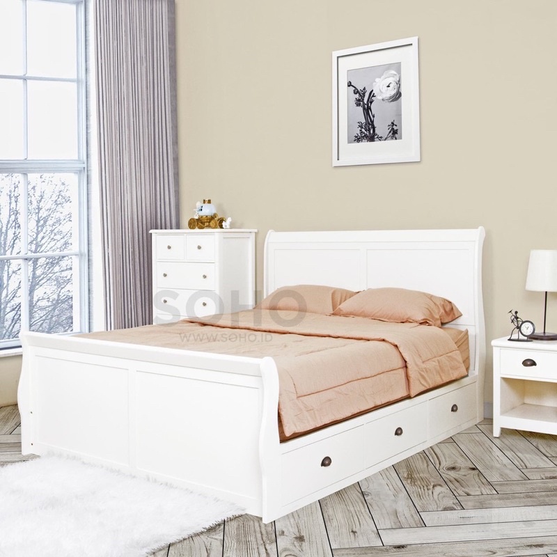 Tempat Tidur Laci Modern Duco Putih Minimalis Laci