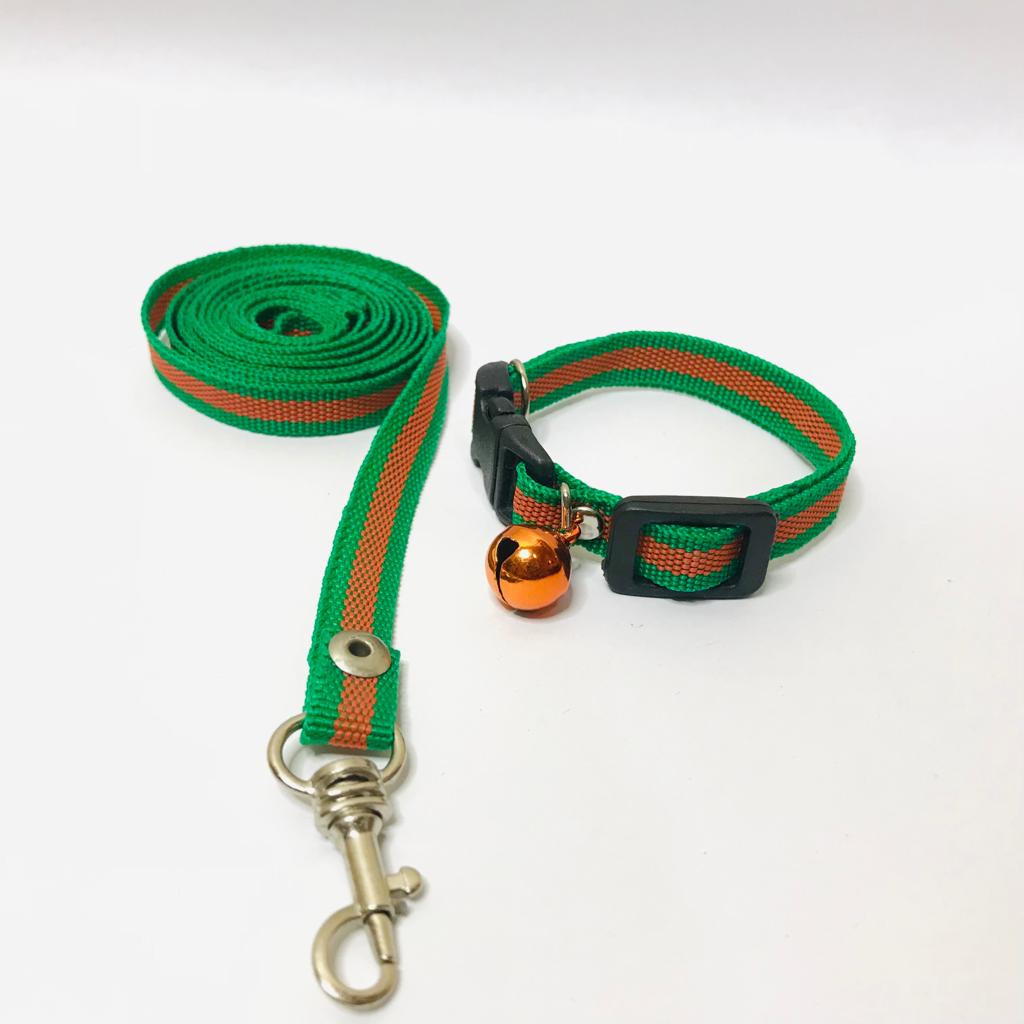 Paket Tali Tuntun &amp; Kalung Kucing Motif Stripe Lonceng 14mm