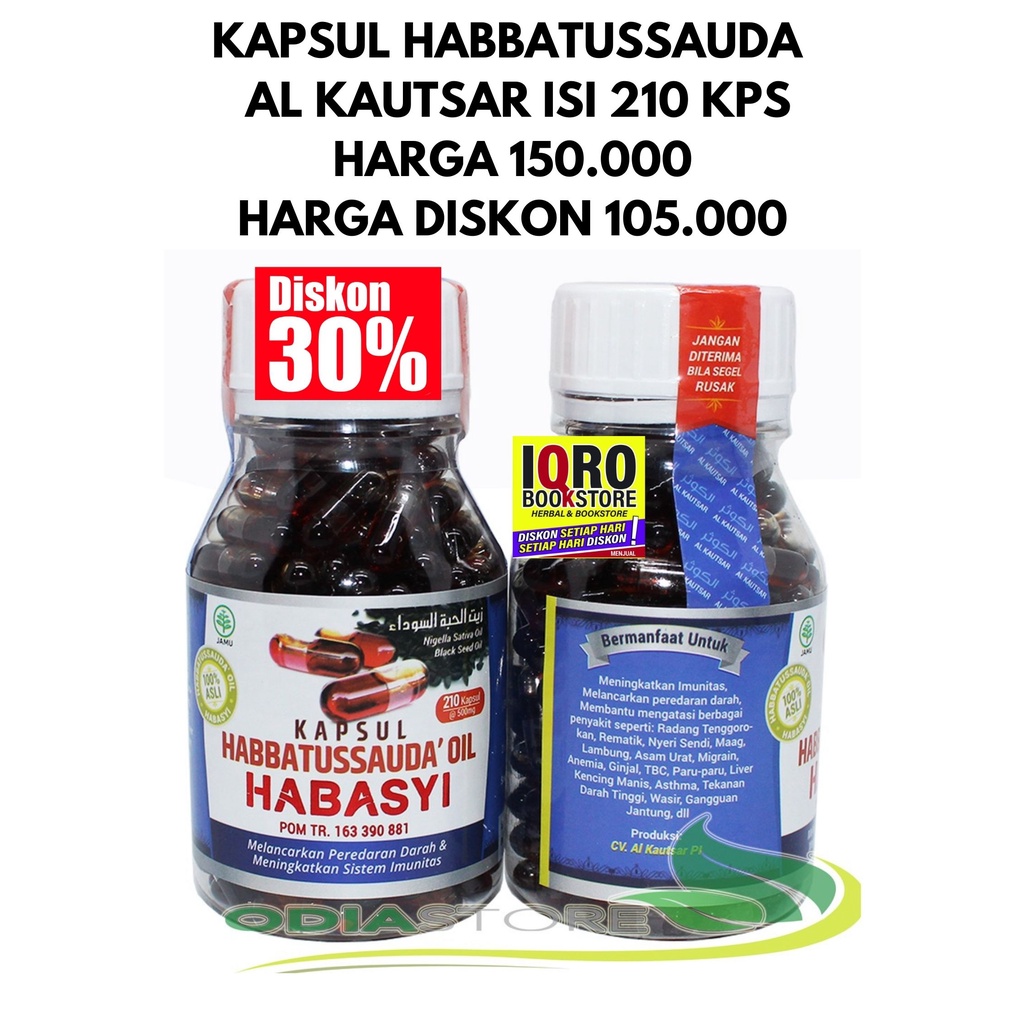 

KAPSUL MINYAK HABBATUSSAUDA OIL HABASYI AL KAUTSAR ISI 210 KAPSUL