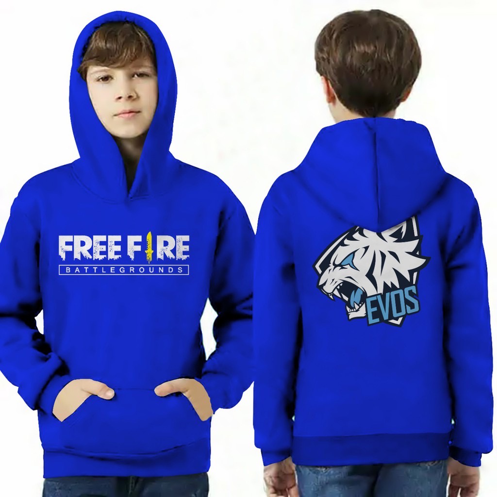 Jumper Hoodie Anak  FREEFIRE EVOS II Jaket Hoodie Anak Viral Bahan Fleece Sz M - XL ( Laki Laki &amp; Peremepuan )