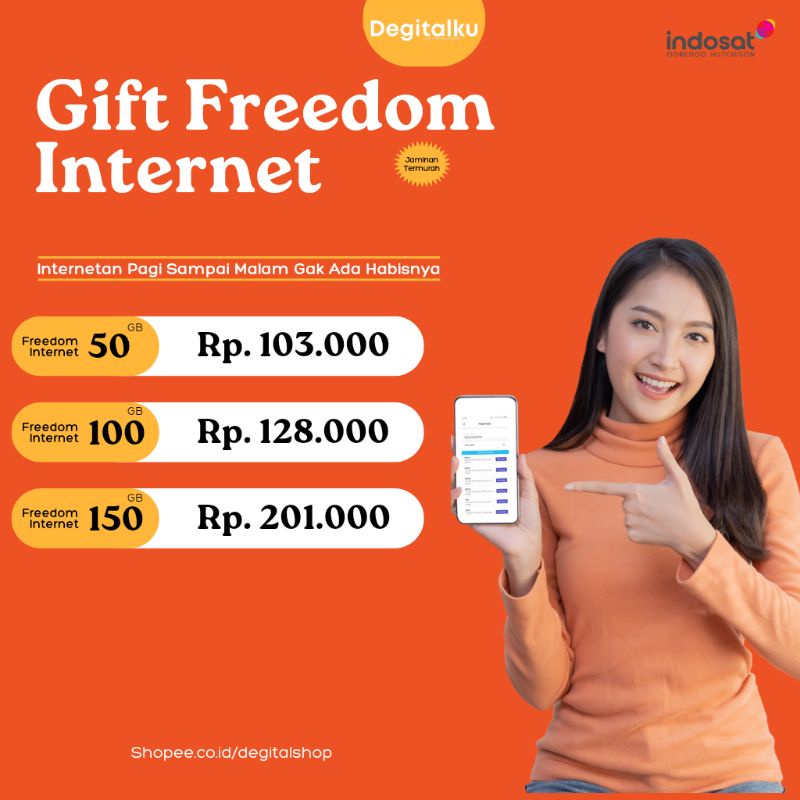 PROMO Paket Data Kuota Freedom Internet 50GB/100GB/150GB/200GB(30 Hari)