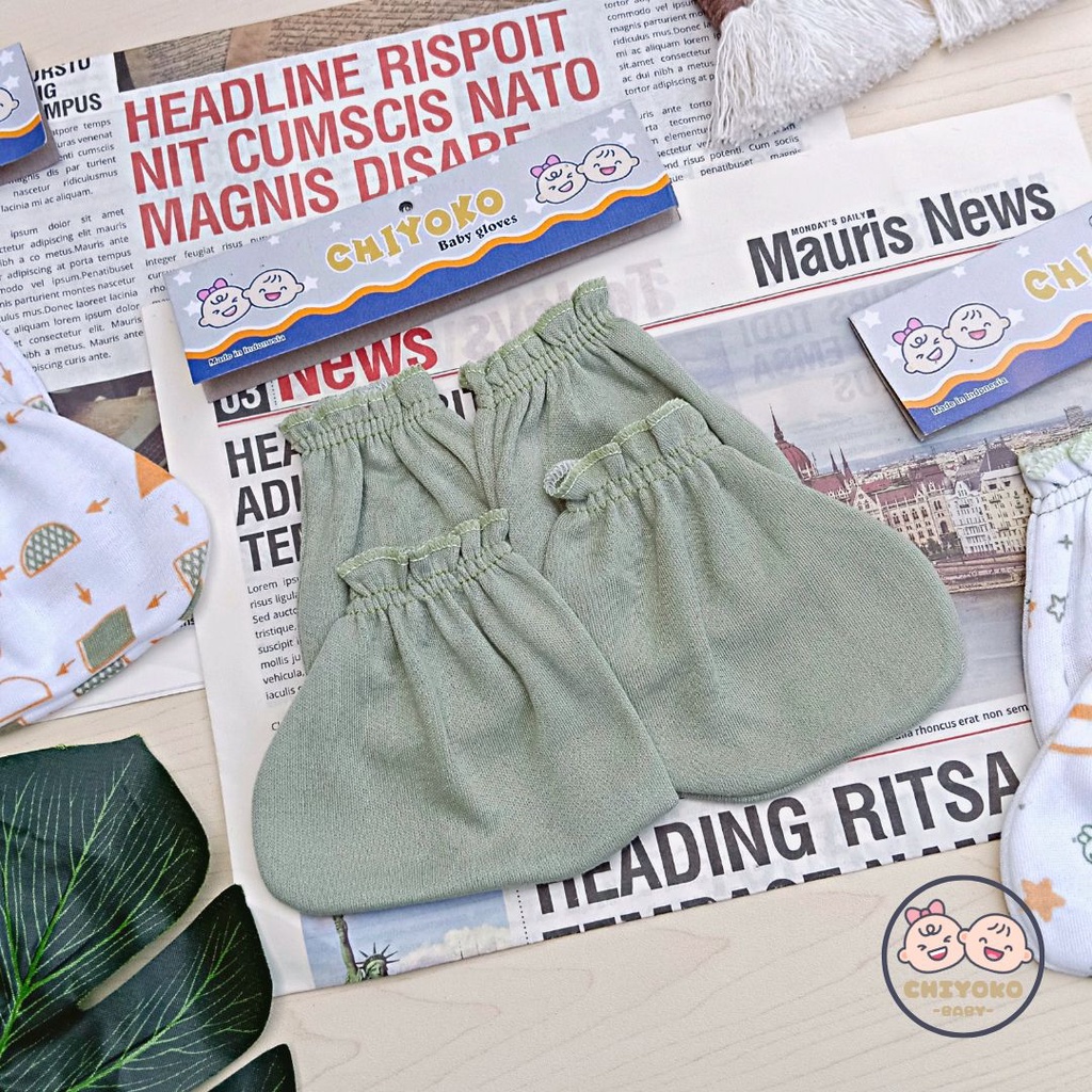 3 Set / 3 Bungkus Sarung Tangan Bayi Dan Sarung Kaki Bayi Serian HIJAU Chiyoko Baby