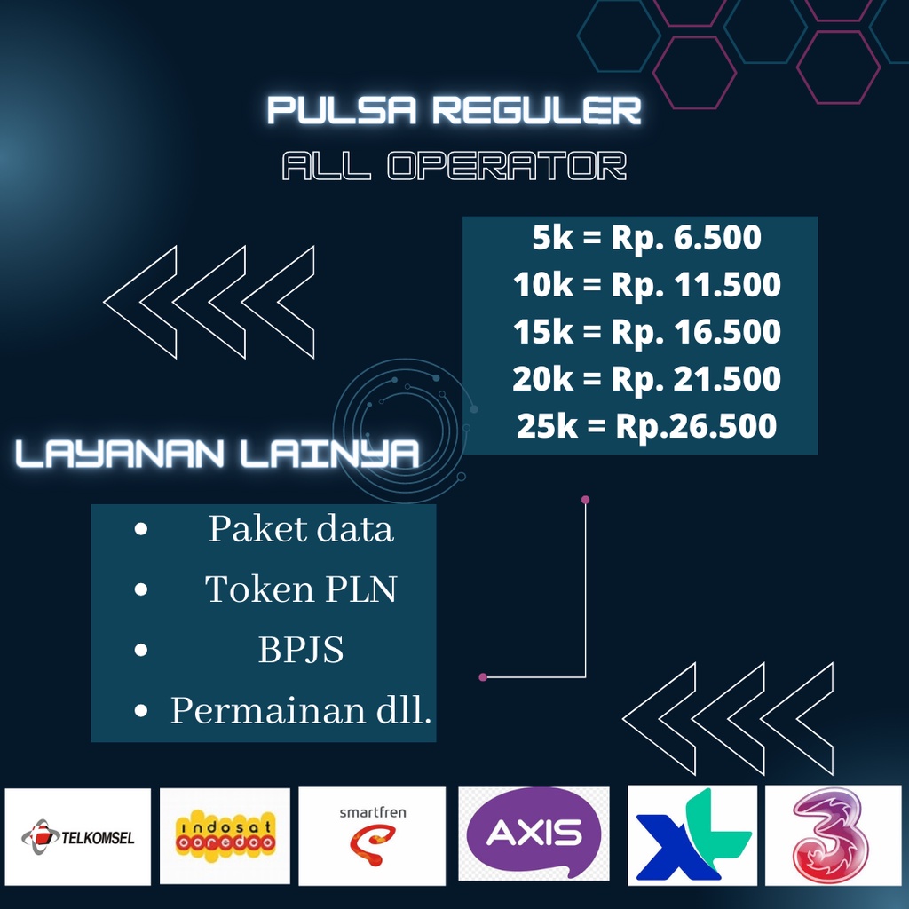 Pulsa Reguler All Operator, Layanan Token Listrik, Paket Data, dan layanan lainya