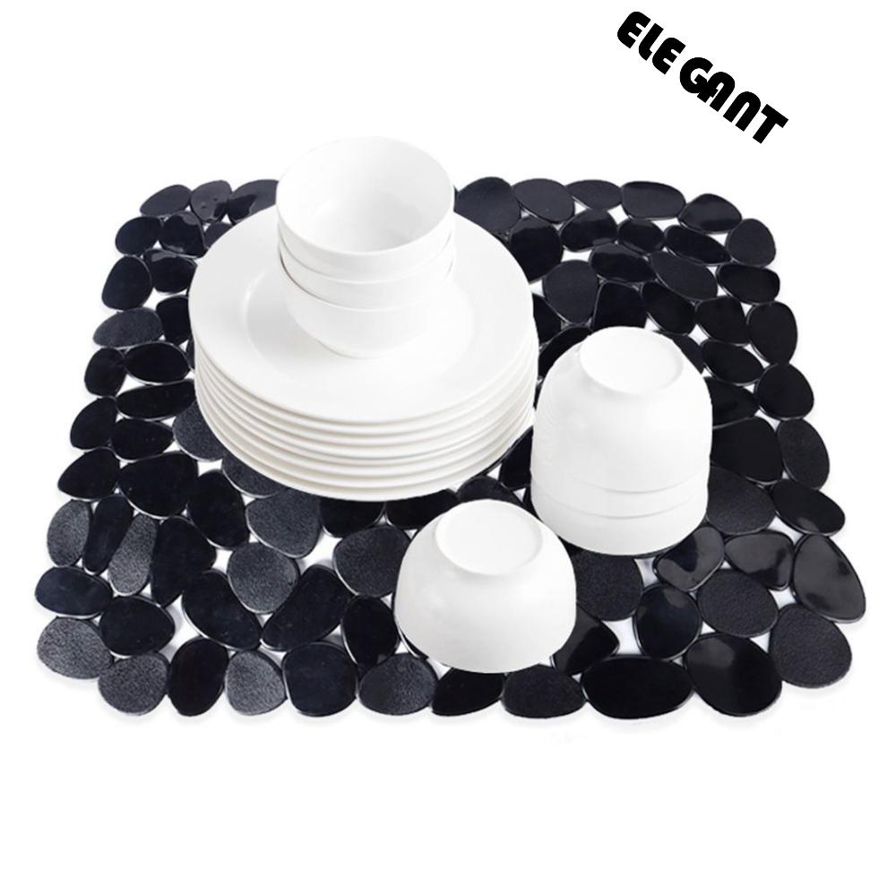 ELEGANT 30*40cm Drying Mat Durable Dinnerware Mat Sink Protector Pebble Shape Creative Large Draining Adjustable Soft Kitchen Accessory/Multicolor